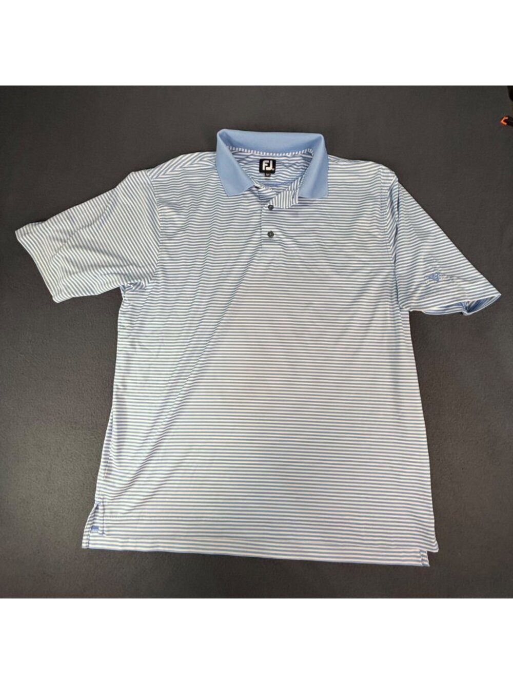 Footjot Mens Lt Blue Striped Golf/Casual Polo Shirt Log on Sleeve sz XL